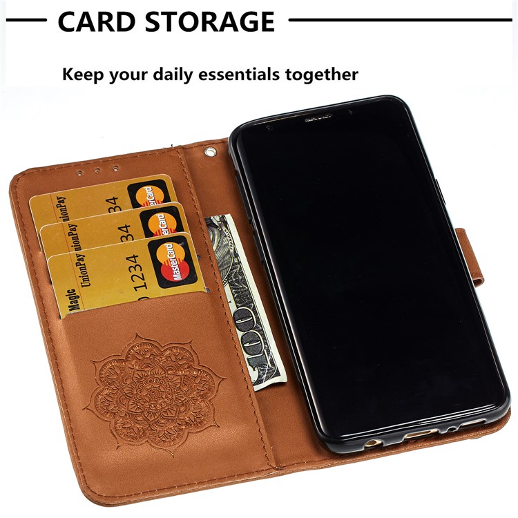 Imprint Dream Catcher Stand Leather Wallet Case for Samsung Galaxy S9 SM-G960 - Brown-5