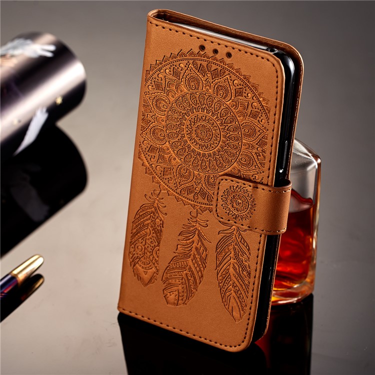 Imprint Dream Catcher Stand Leather Wallet Case for Samsung Galaxy S9 SM-G960 - Brown-7