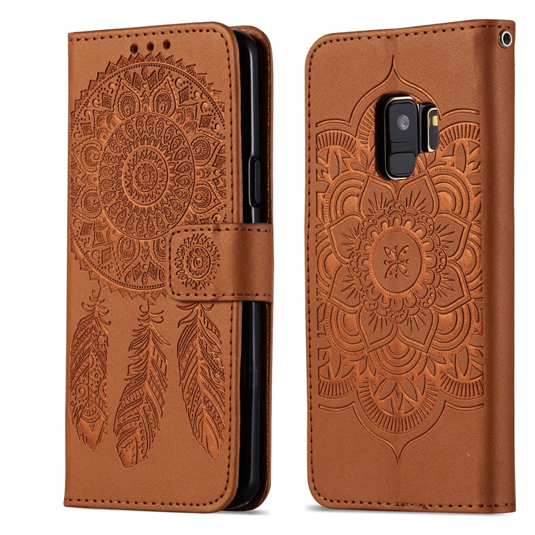Imprint Dream Catcher Stand Leather Wallet Case for Samsung Galaxy S9 SM-G960 - Brown-8