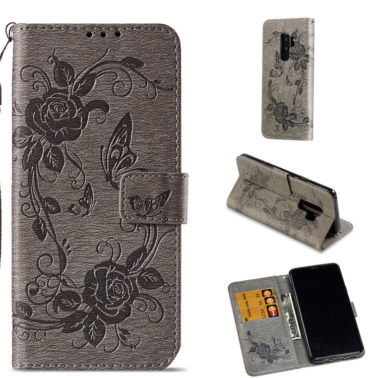 

Imprint Butterfly Flower Leather Wallet Case for Samsung Galaxy S9+ SM-G965 - Grey