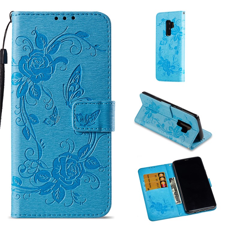 

Imprint Butterfly Flower Cell Phone Leather Wallet Case for Samsung Galaxy S9+ SM-G965 - Baby Blue