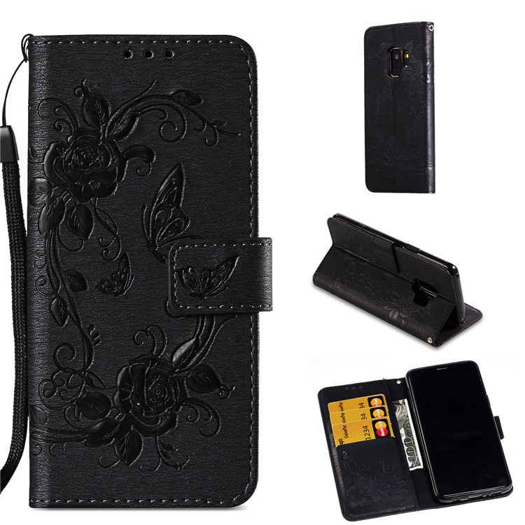 

Imprint Butterfly Flower Leather Wallet Case for Samsung Galaxy S9 SM-G960 - Black