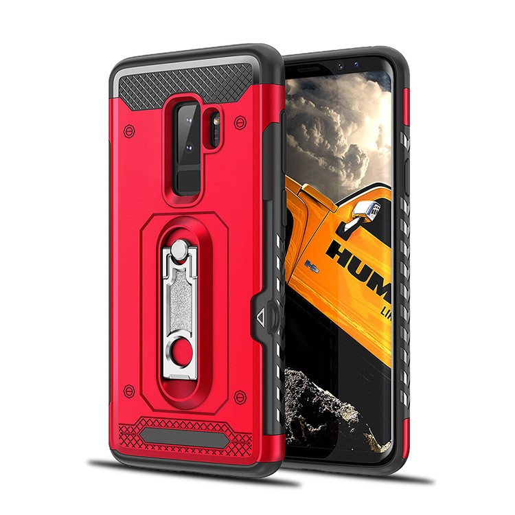 

PC + TPU Hybrid Card Holder Case with Kickstand for Samsung Galaxy S9+ SM-G965 - Red