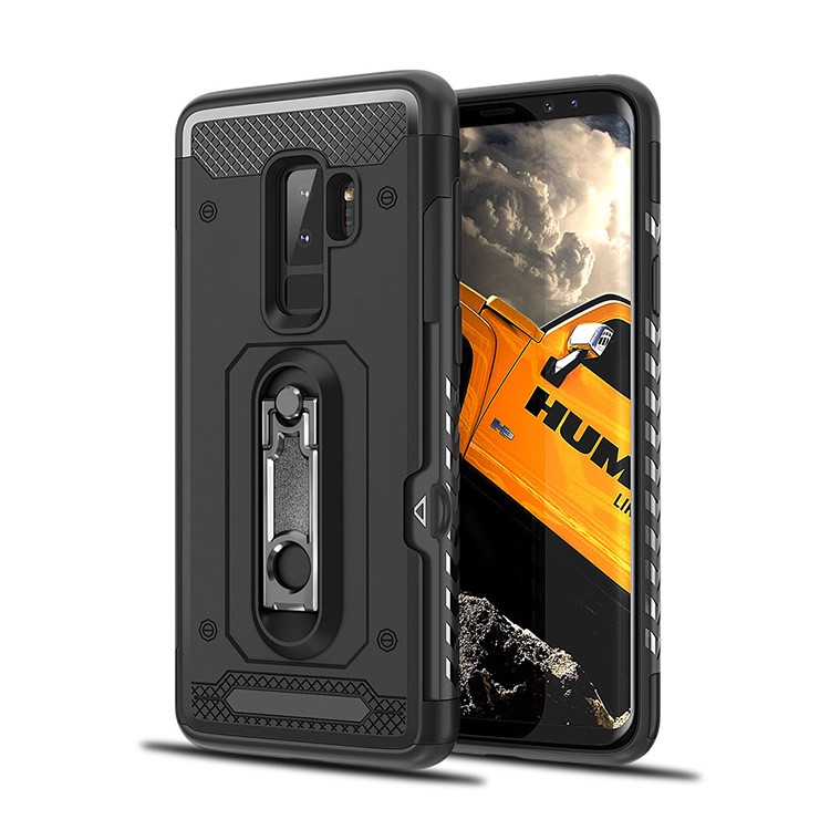 PC + TPU Hybrid Card Holder Cover with Kickstand for Samsung Galaxy S9+ SM-G965 - Black-1