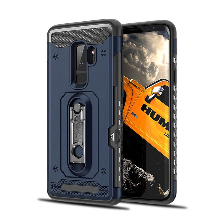 

PC + TPU Hybrid Card Holder Cover Case Shell with Kickstand for Samsung Galaxy S9+ SM-G965 - Dark Blue