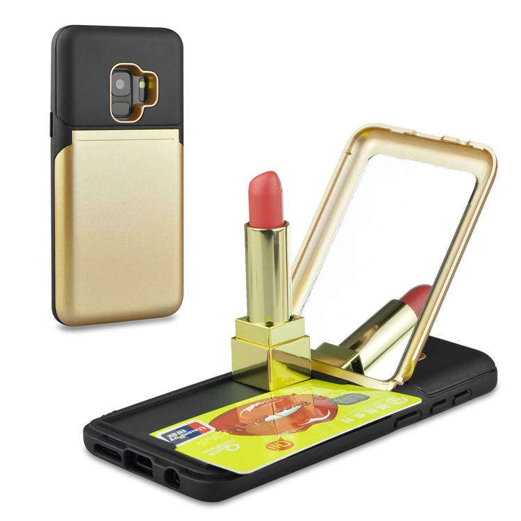 

ANGIBABE Скрытая Зеркальная Подставка PC + TPU Покрытие Телефона Для Галактики Samsung S9 G960 - Золото