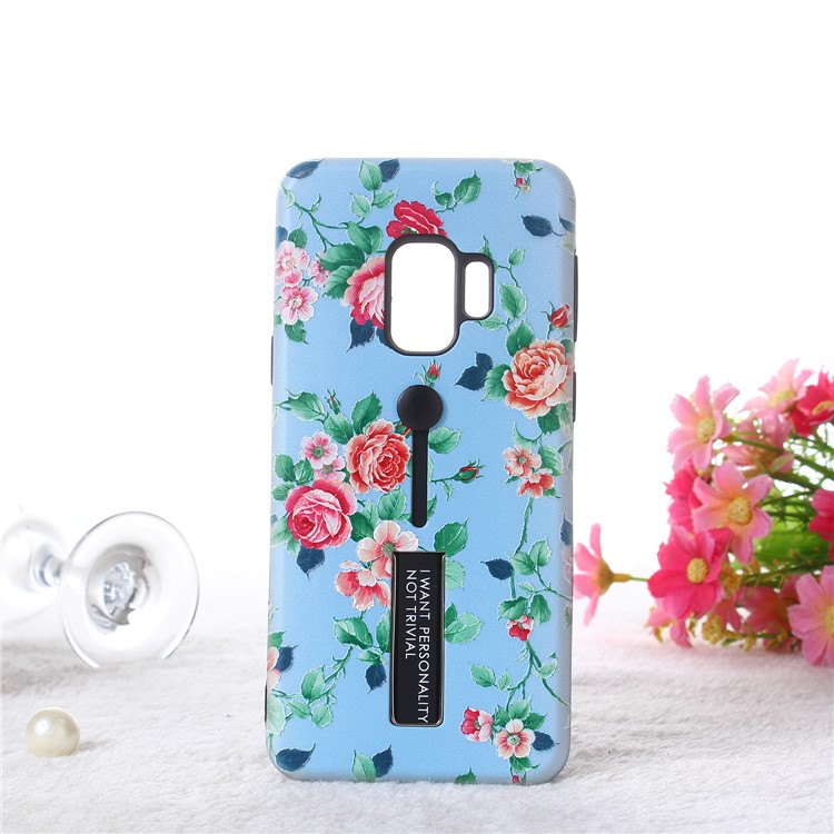 

Embossment Peony Pattern TPU + PC Hybrid Mobile Cover with Kickstand for Samsung Galaxy S9 SM-G960 - Orange Peony