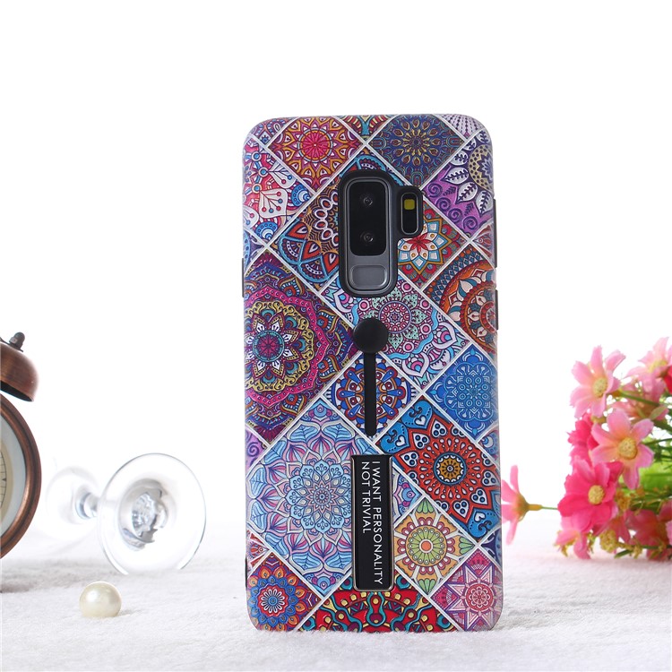 

Embossment Ethnic Style Pattern TPU + PC Hybrid Phone Case with Kickstand for Samsung Galaxy S9 Plus SM-G965 - Grids