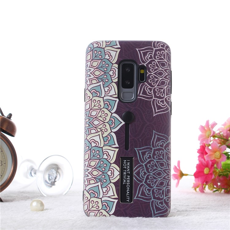 

Embossment Ethnic Style Pattern TPU + Plastic Combo Cell Phone Shell with Kickstand for Samsung Galaxy S9+ SM-G965 - Purple