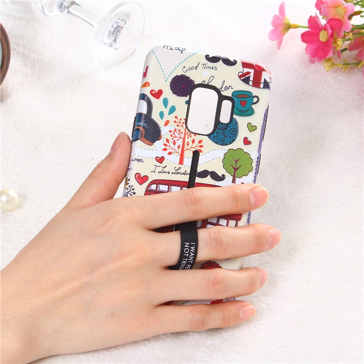 Embossment Cartoon Pattern TPU + PC Hybrid Phone Shell with Kickstand for Samsung Galaxy S9 SM-G960 - London Bus-5