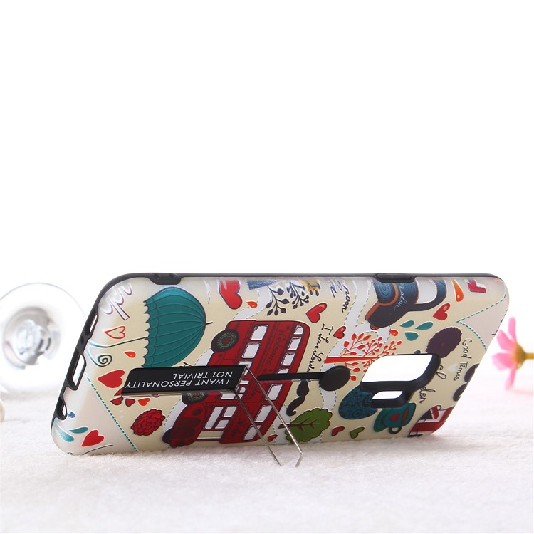 Embossment Cartoon Pattern TPU + PC Hybrid Phone Shell with Kickstand for Samsung Galaxy S9 SM-G960 - London Bus-7