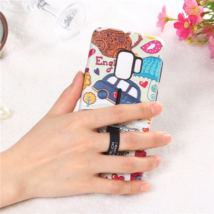 Embossment Cartoon Pattern TPU + PC Hybrid Phone Cover with Kickstand for Samsung Galaxy S9 SM-G960 - London Car-5