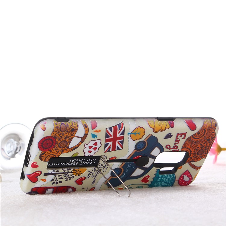 Embossment Cartoon Pattern TPU + PC Hybrid Phone Cover with Kickstand for Samsung Galaxy S9 SM-G960 - London Car-7