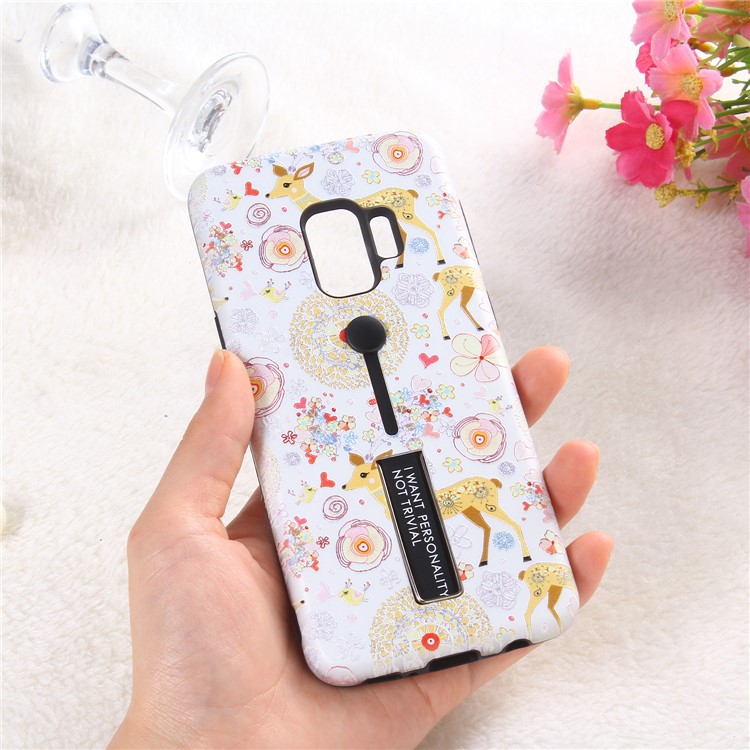 Embossment Cartoon Pattern TPU + PC Hybrid Phone Case with Kickstand for Samsung Galaxy S9 SM-G960 - Deer-3