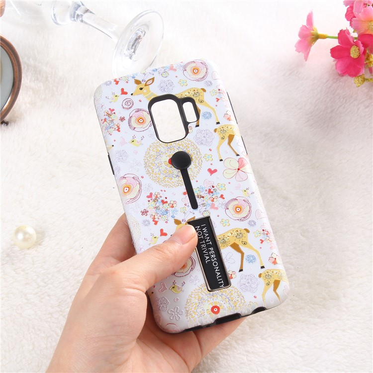 Embossment Cartoon Pattern TPU + PC Hybrid Phone Case with Kickstand for Samsung Galaxy S9 SM-G960 - Deer-4