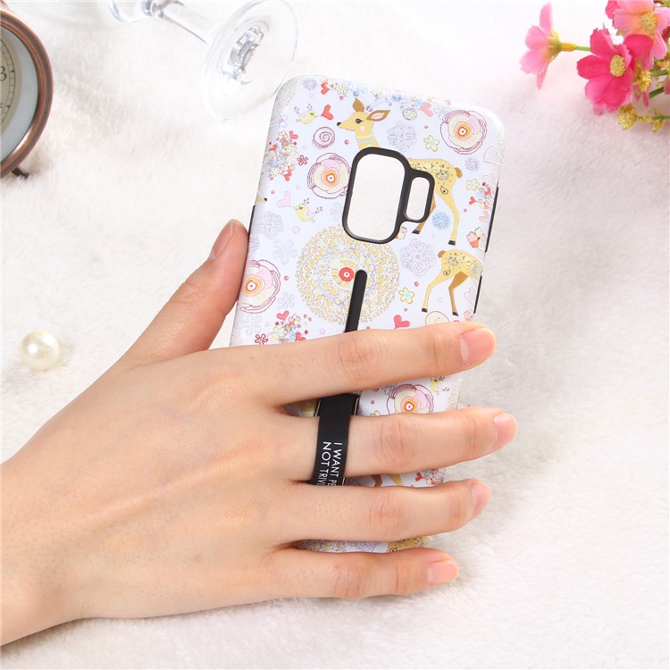 Embossment Cartoon Pattern TPU + PC Hybrid Phone Case with Kickstand for Samsung Galaxy S9 SM-G960 - Deer-5