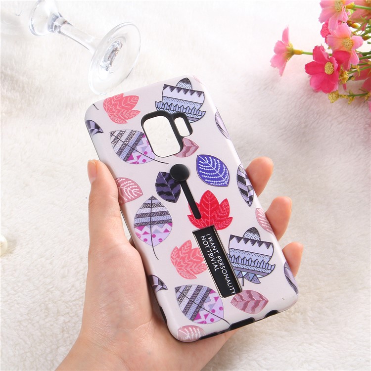 Embossment Cartoon Pattern TPU + PC Hybrid Phone Cover with Kickstand for Samsung Galaxy S9 SM-G960 - Leaves-3