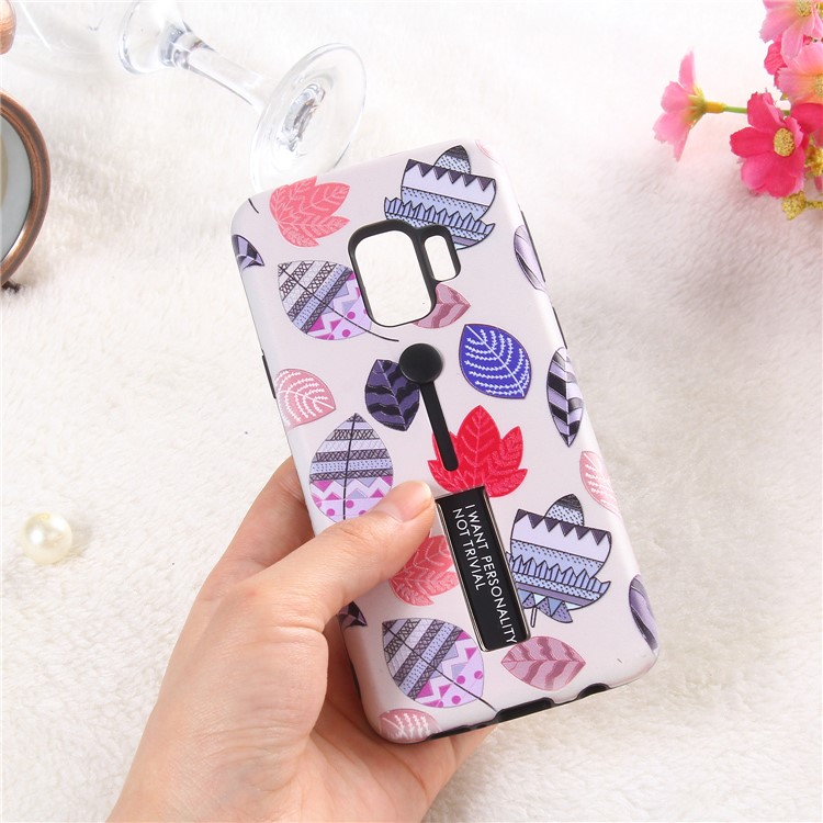 Embossment Cartoon Pattern TPU + PC Hybrid Phone Cover with Kickstand for Samsung Galaxy S9 SM-G960 - Leaves-4