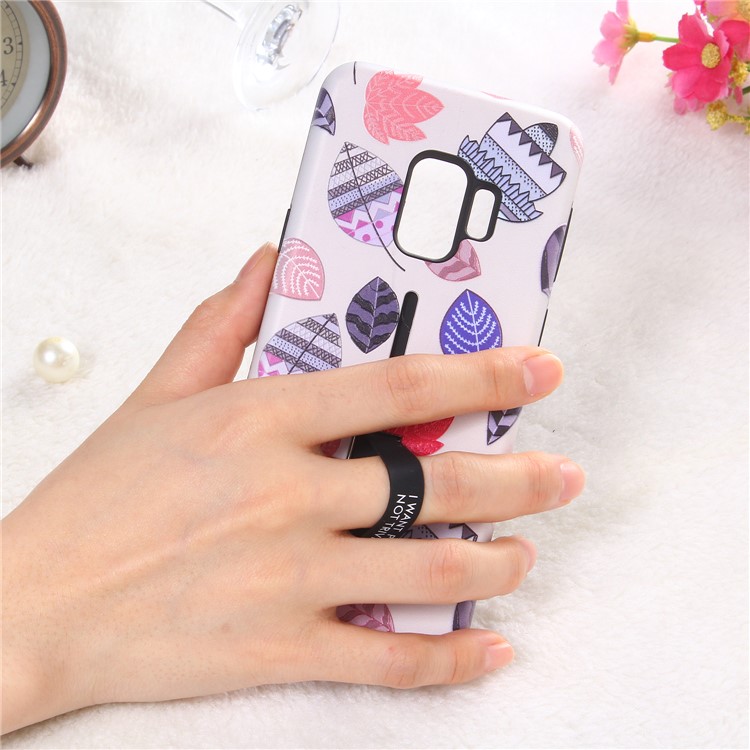 Embossment Cartoon Pattern TPU + PC Hybrid Phone Cover with Kickstand for Samsung Galaxy S9 SM-G960 - Leaves-5