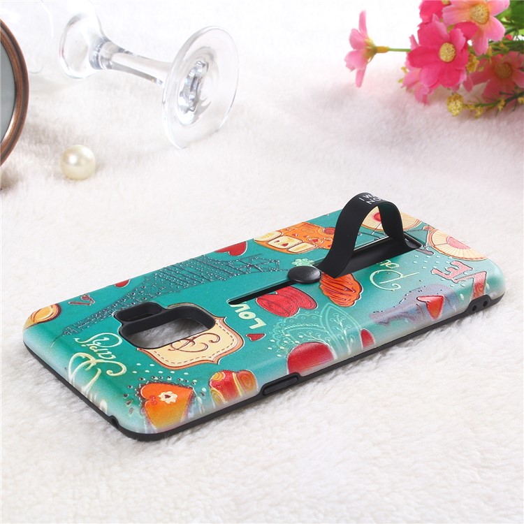 Embossment Cartoon Pattern TPU + PC Combo Mobile Phone Shell with Kickstand for Samsung Galaxy S9 SM-G960 - Eiffel Tower-2