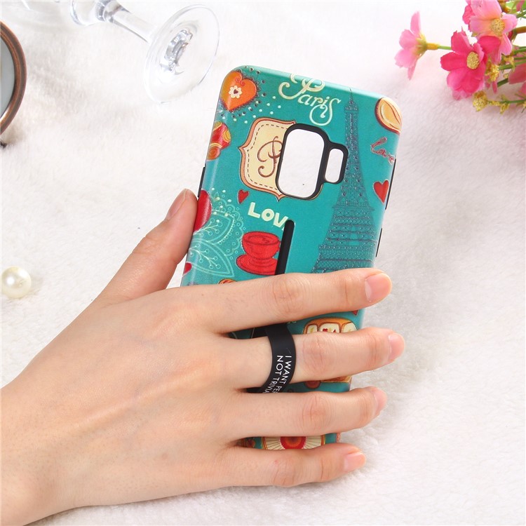 Embossment Cartoon Pattern TPU + PC Combo Mobile Phone Shell with Kickstand for Samsung Galaxy S9 SM-G960 - Eiffel Tower-5