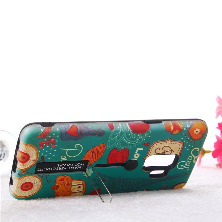 Embossment Cartoon Pattern TPU + PC Combo Mobile Phone Shell with Kickstand for Samsung Galaxy S9 SM-G960 - Eiffel Tower-7