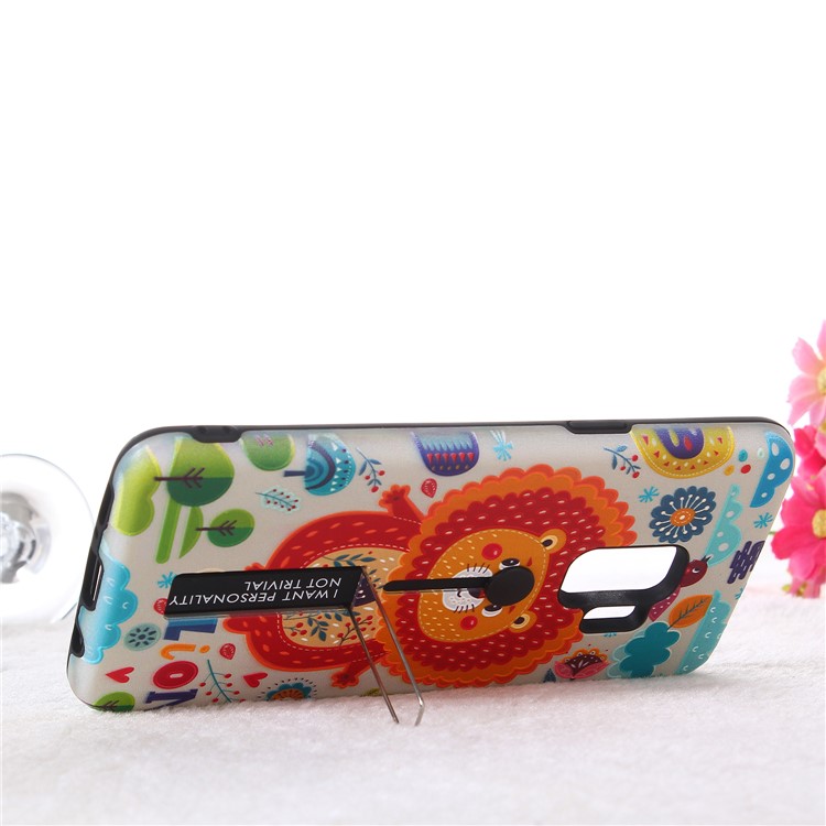 Embossment Cartoon Pattern TPU + PC Hybrid Cell Phone Shell with Kickstand for Samsung Galaxy S9 SM-G960 - Lion-7