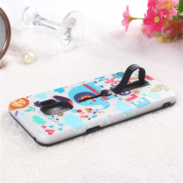 Embossment Cartoon Pattern TPU + Plastic Combo Mobile Phone Casing with Kickstand for Samsung Galaxy S9 SM-G960 - Elephant-2