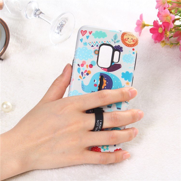 Embossment Cartoon Pattern TPU + Plastic Combo Mobile Phone Casing with Kickstand for Samsung Galaxy S9 SM-G960 - Elephant-5