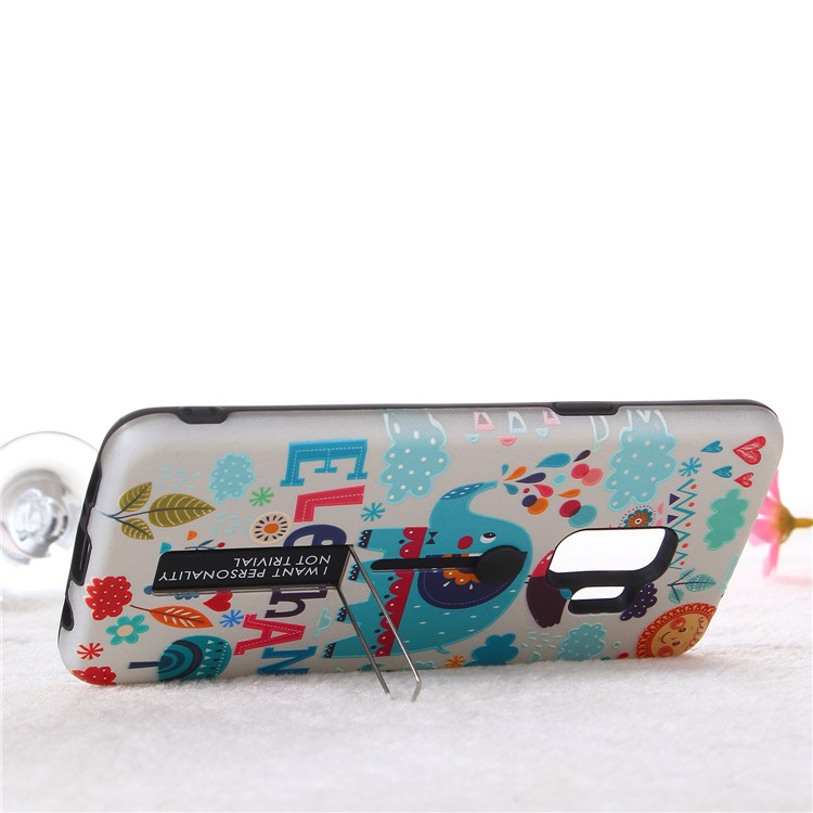 Embossment Cartoon Pattern TPU + Plastic Combo Mobile Phone Casing with Kickstand for Samsung Galaxy S9 SM-G960 - Elephant-7