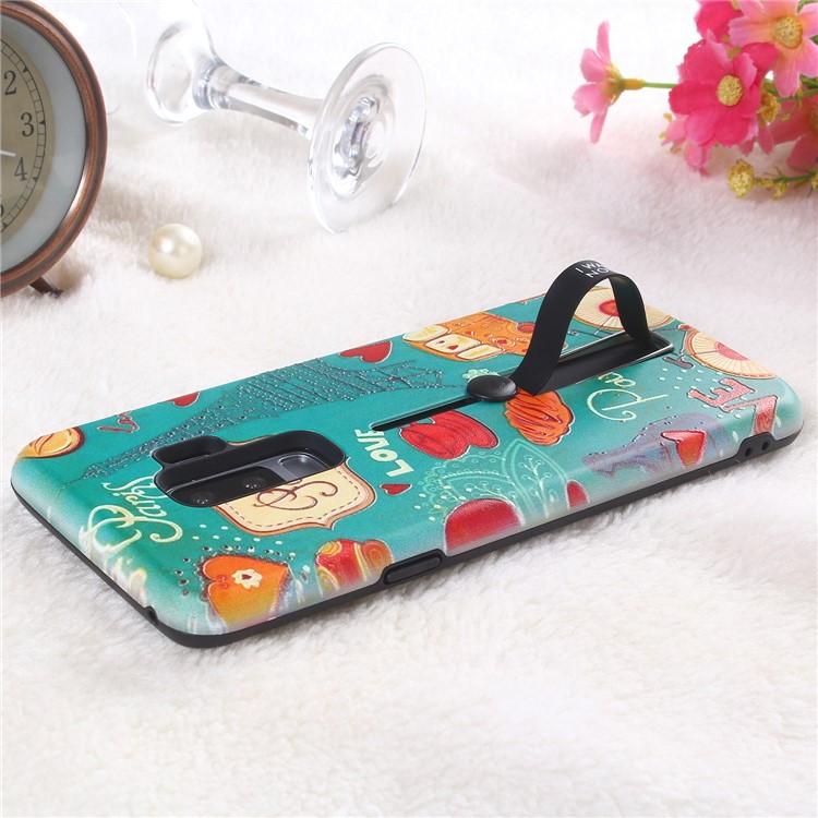 Embossment Cartoon Pattern TPU + PC Hybrid Phone Shell with Kickstand for Samsung Galaxy S9+ SM-G965 - Eiffel Tower-2