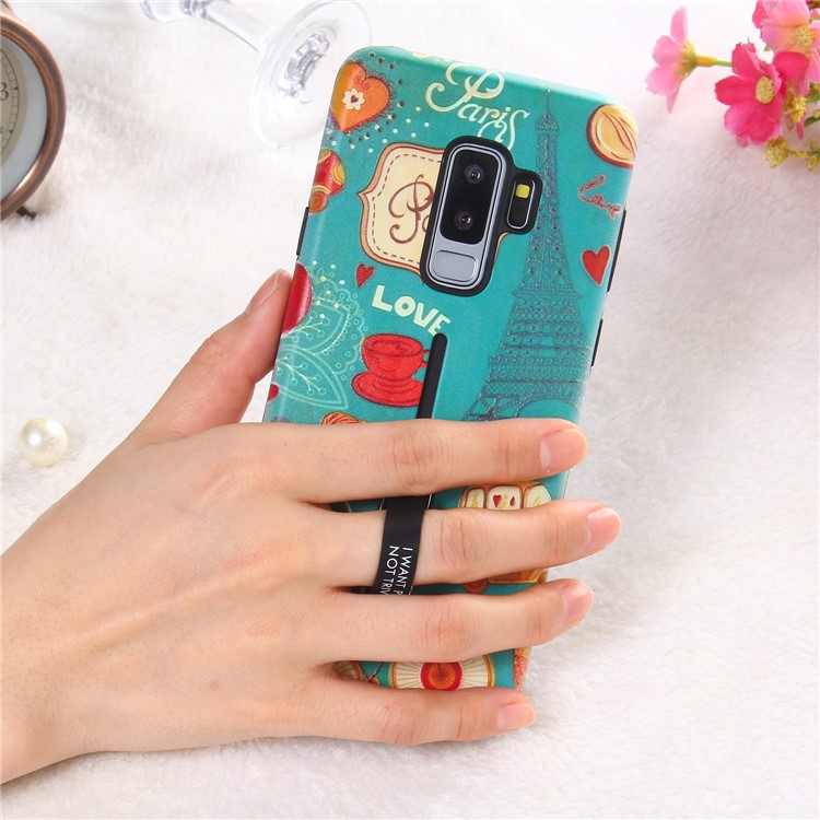 Embossment Cartoon Pattern TPU + PC Hybrid Phone Shell with Kickstand for Samsung Galaxy S9+ SM-G965 - Eiffel Tower-5