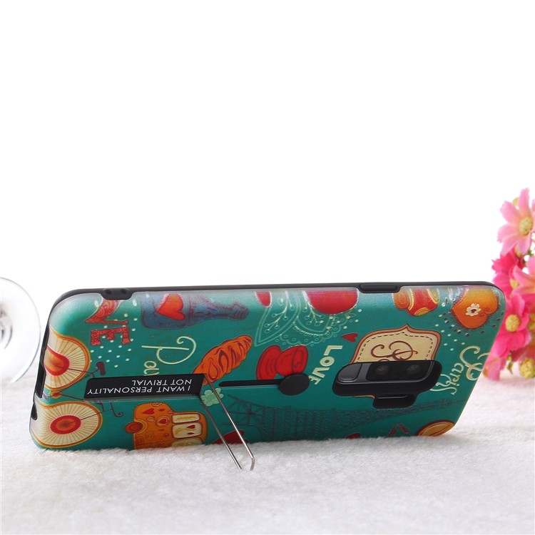 Embossment Cartoon Pattern TPU + PC Hybrid Phone Shell with Kickstand for Samsung Galaxy S9+ SM-G965 - Eiffel Tower-7