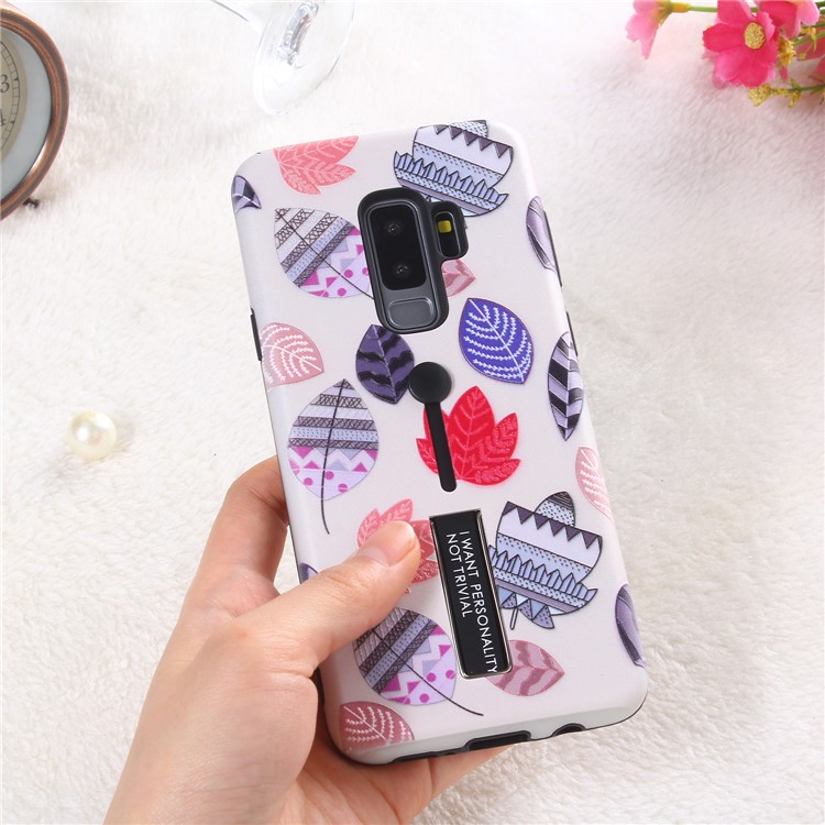 Embossment Cartoon Pattern TPU + PC Combo Phone Case with Kickstand for Samsung Galaxy S9 Plus SM-G965 - Leaves-6