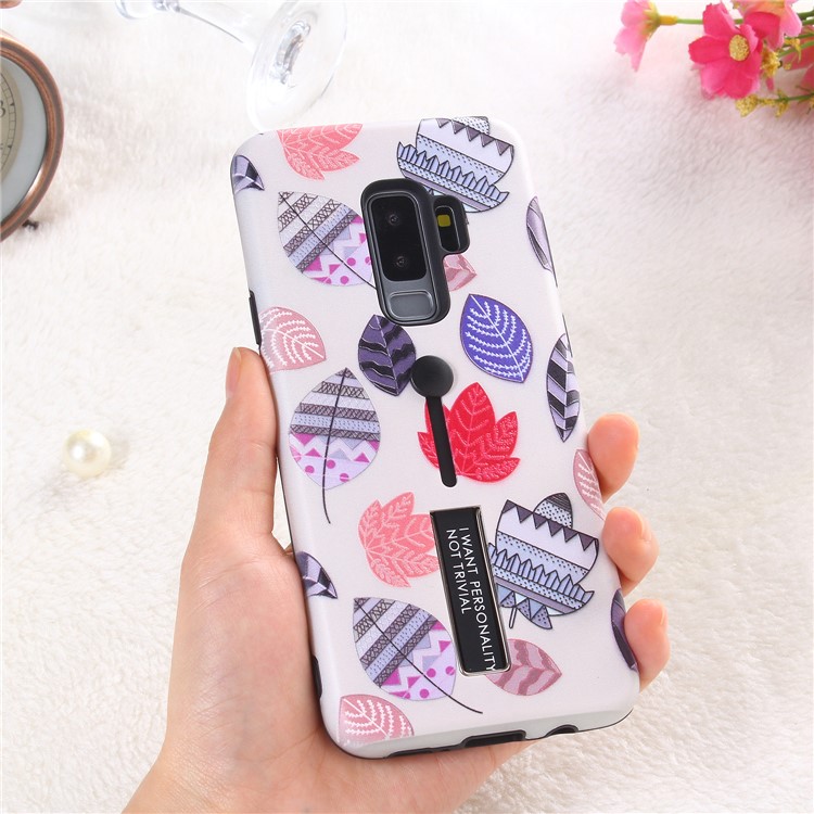 Embossment Cartoon Pattern TPU + PC Combo Phone Case with Kickstand for Samsung Galaxy S9 Plus SM-G965 - Leaves-7