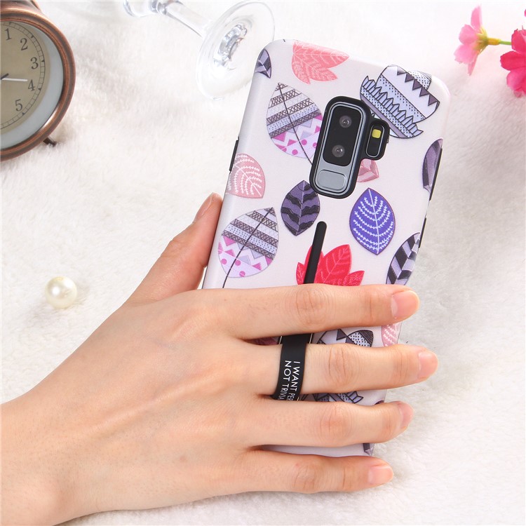 Embossment Cartoon Pattern TPU + PC Combo Phone Case with Kickstand for Samsung Galaxy S9 Plus SM-G965 - Leaves-8