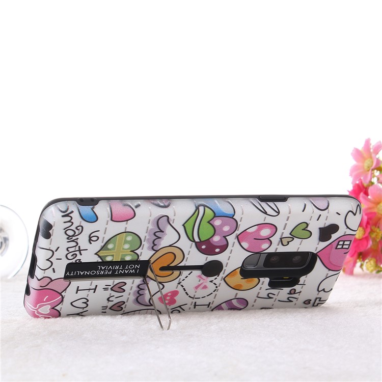Embossment Cartoon Pattern TPU + PC Hybrid Mobile Phone Shell with Kickstand for Samsung Galaxy S9 Plus SM-G965 - Hearts-7