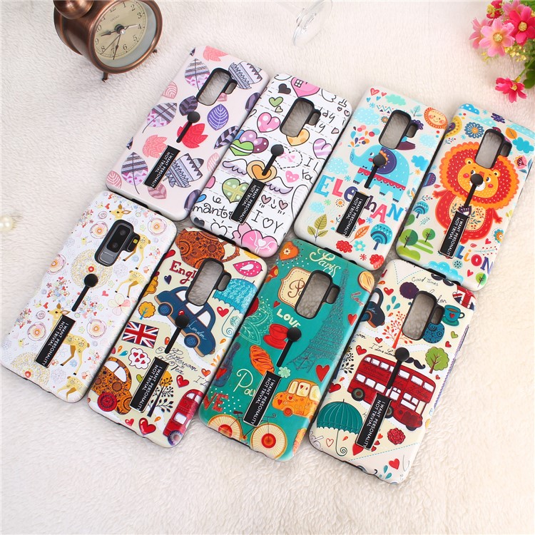 Embossment Cartoon Pattern TPU + PC Hybrid Mobile Phone Shell with Kickstand for Samsung Galaxy S9 Plus SM-G965 - Hearts-8