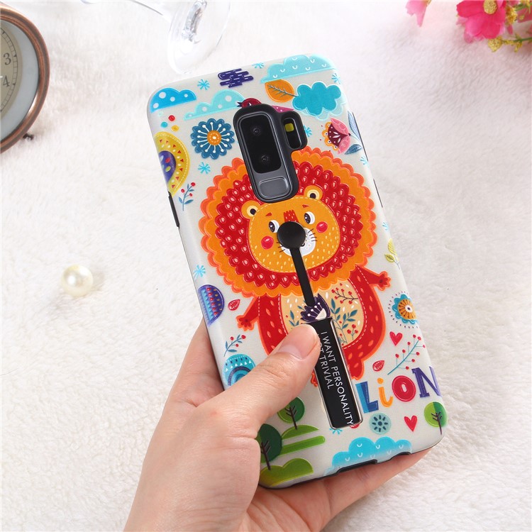 Embossment Cartoon Pattern TPU + PC Hybrid Cell Phone Shell with Kickstand for Samsung Galaxy S9+ SM-G965 - Lion-3