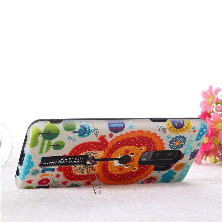 Embossment Cartoon Pattern TPU + PC Hybrid Cell Phone Shell with Kickstand for Samsung Galaxy S9+ SM-G965 - Lion-7
