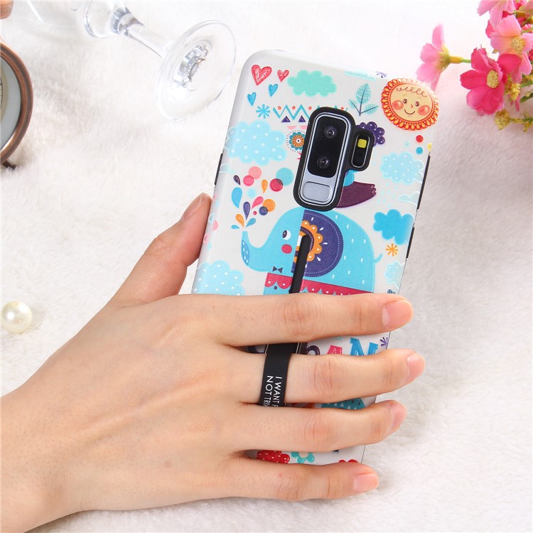 Embossment Cartoon Pattern TPU + PC Hybrid Mobile Phone Cover with Kickstand for Samsung Galaxy S9+ SM-G965 - Elephant-5