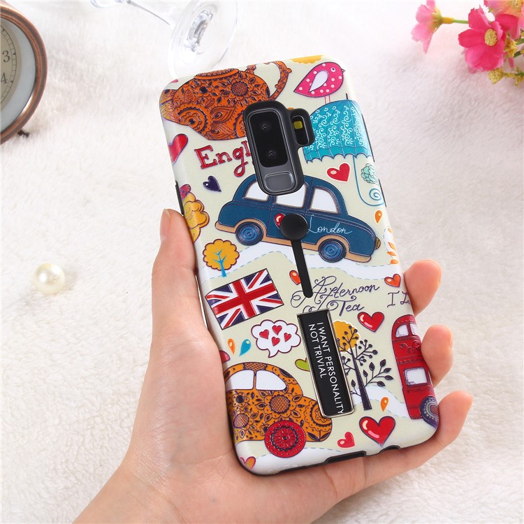 Embossment Cartoon Pattern TPU + PC Combo Cell Phone Cover with Kickstand for Samsung Galaxy S9+ SM-G965 - London Car-3