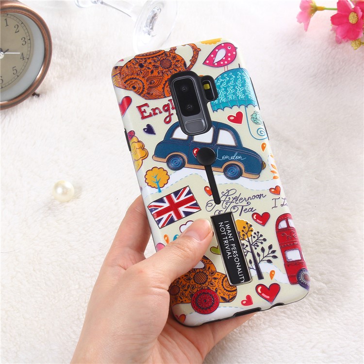 Embossment Cartoon Pattern TPU + PC Combo Cell Phone Cover with Kickstand for Samsung Galaxy S9+ SM-G965 - London Car-4