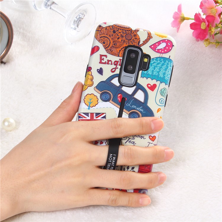 Embossment Cartoon Pattern TPU + PC Combo Cell Phone Cover with Kickstand for Samsung Galaxy S9+ SM-G965 - London Car-5