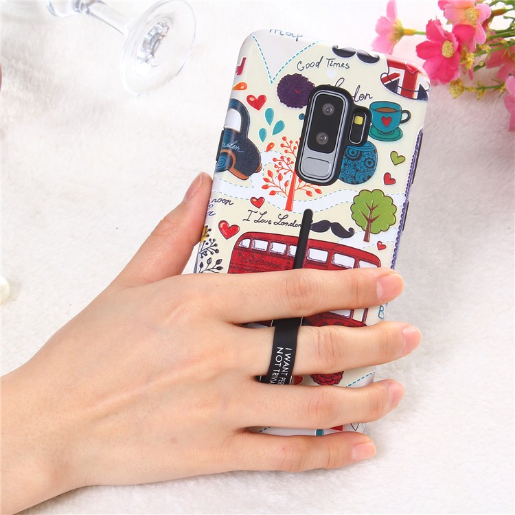 Embossment Cartoon Pattern TPU + PC Combo Cell Phone Cover with Kickstand for Samsung Galaxy S9+ SM-G965 - London Car-6