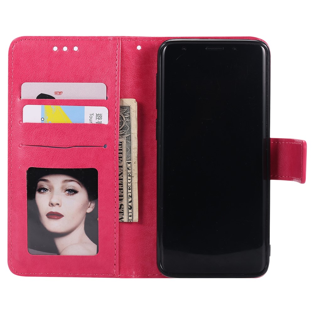 Imprint Butterfly Flower Leather Wallet Cover for Samsung Galaxy S9 SM-G960 - Rose-6
