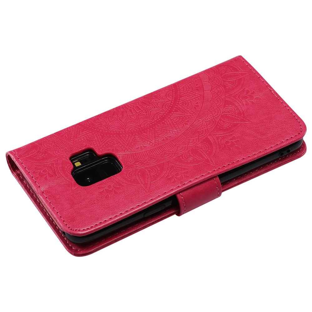 Imprint Butterfly Flower Leather Wallet Cover for Samsung Galaxy S9 SM-G960 - Rose-8