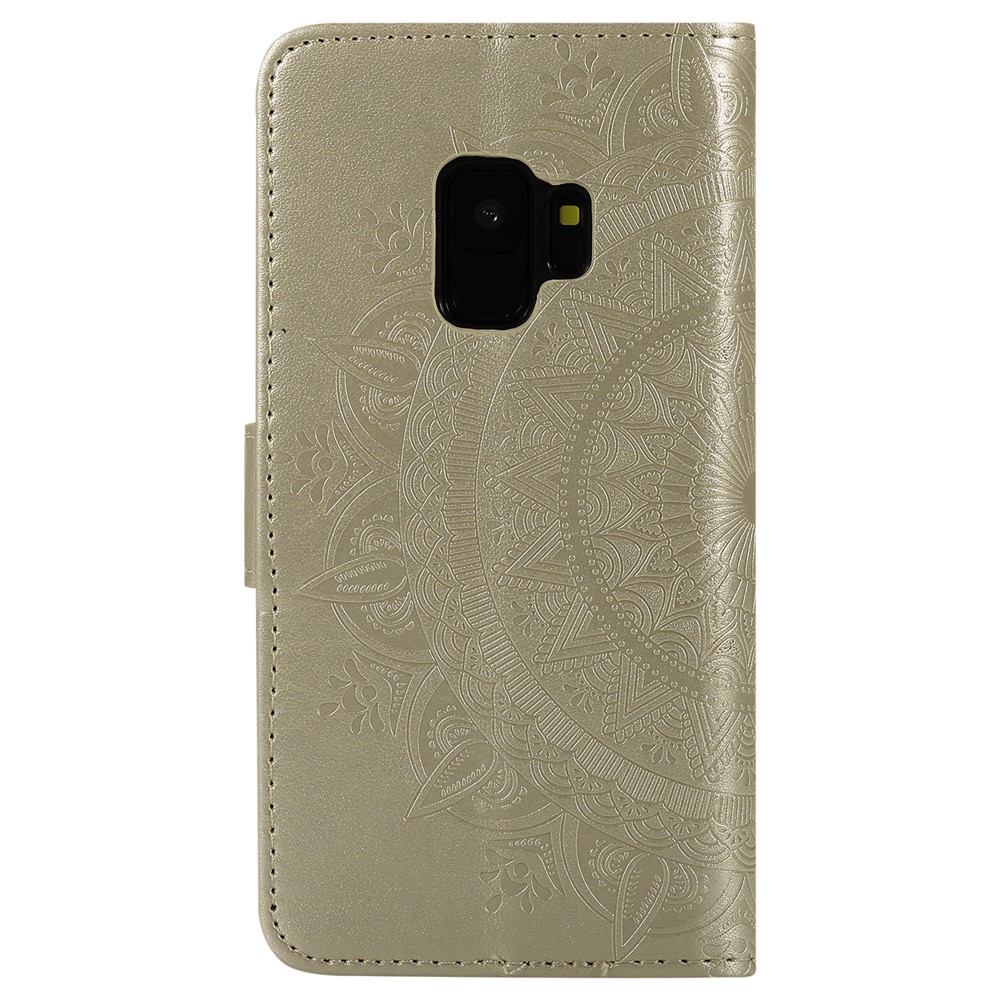 Imprint Butterfly Flower Magnetic Leather Wallet Case for Samsung Galaxy S9 SM-G960 - Champagne Gold-3