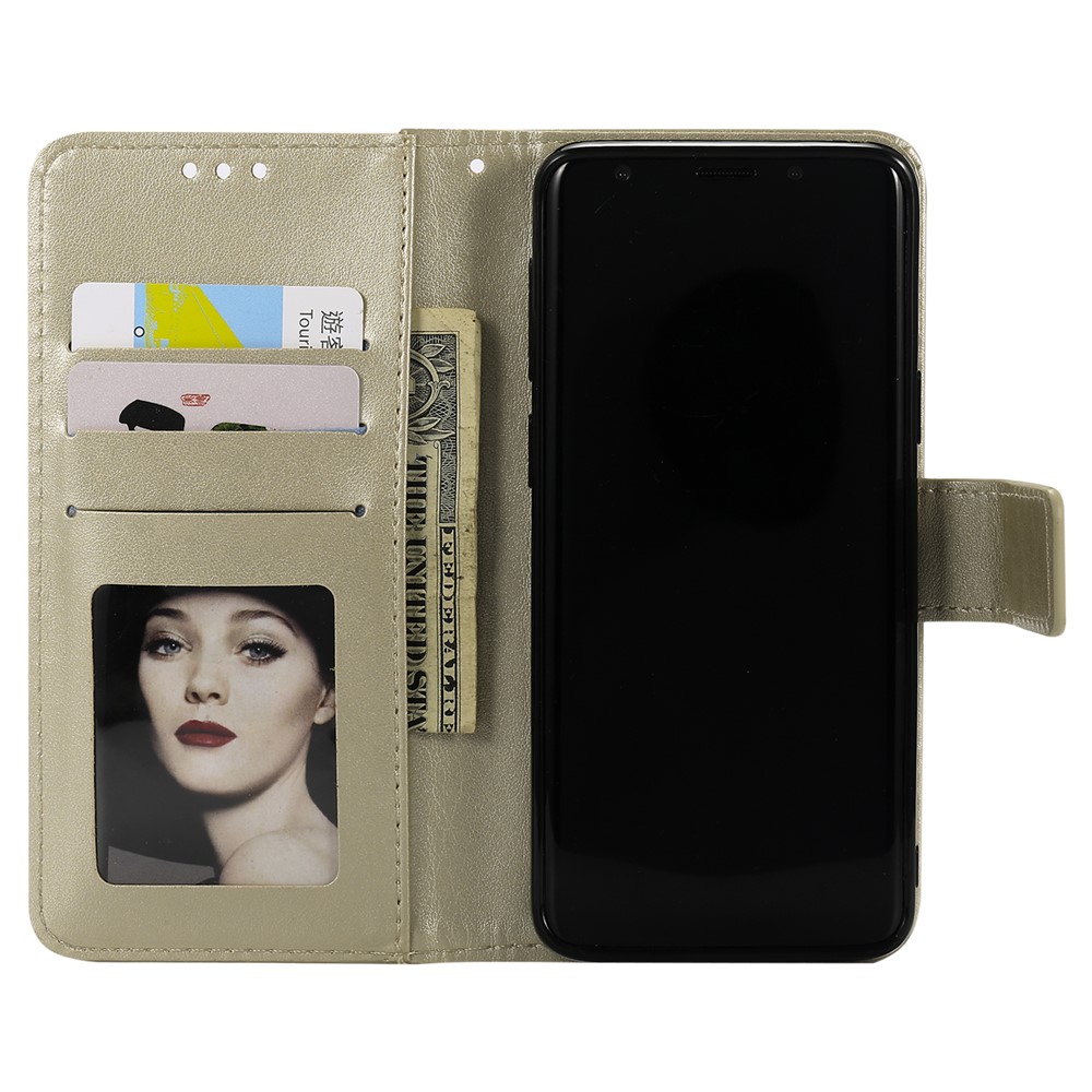 Imprint Butterfly Flower Magnetic Leather Wallet Case for Samsung Galaxy S9 SM-G960 - Champagne Gold-4