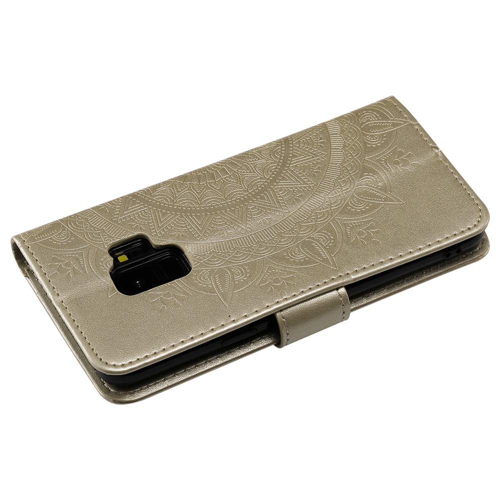 Imprint Butterfly Flower Magnetic Leather Wallet Case for Samsung Galaxy S9 SM-G960 - Champagne Gold-6
